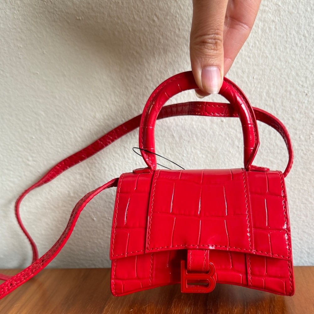 Balenciaga Super Nano Mini Hourglass Red Patent Croc BNWT